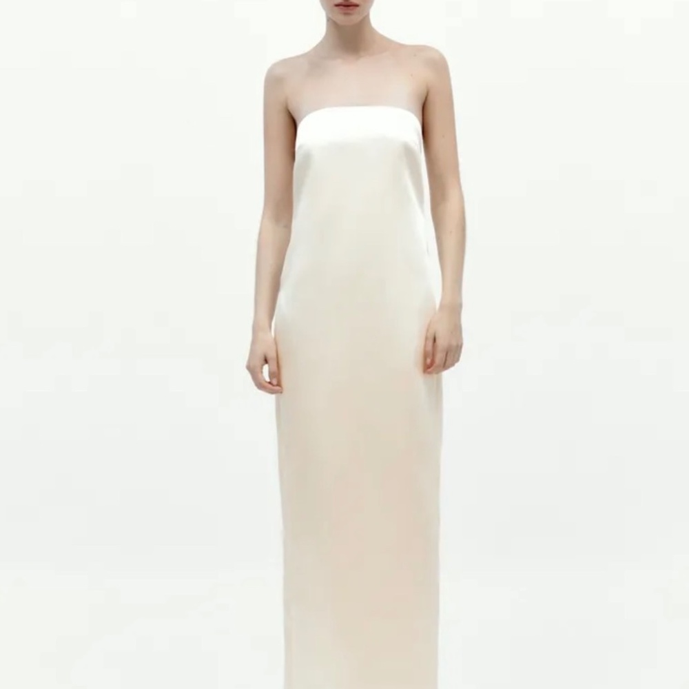 NEW WITH TAG - ZARA SATIN SLEEVELESS CHAMPAGNE NUDE GOLD NEUTRAL TUBE MAXI DRESS